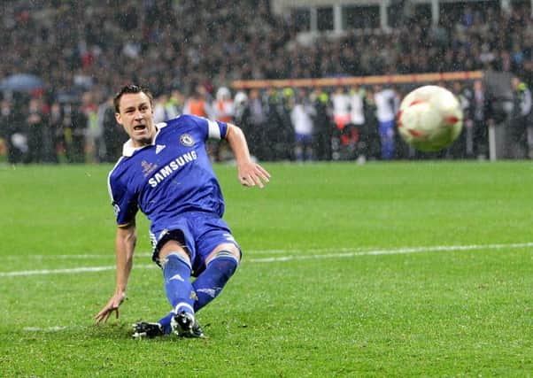 Chelsea's John Terry misses a penalty in the UEFA Champions League Final at the Luzhniki Stadium, Moscow, Russia. .
