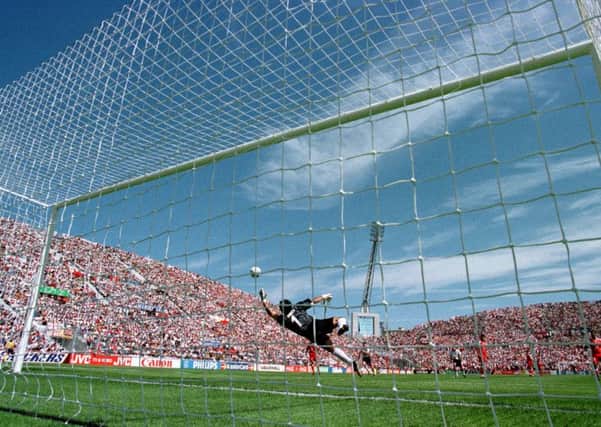1998 World Cup, England v Tunisia: Paul Scholes scores England's second goal. Picture: Dimitri Iundt/TempSport/Corbis/VCG via Getty Images