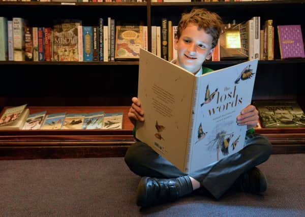 A series of fundraising campaigns have begun to get a book created to celebrate words of everyday nature that have been removed from the junior Oxford English Dictionary into all of Yorkshires primary schools. French teacher Vicky Cooke is running the Bradford campaign. Pictured at The Grove Bookshop in Ilkley is Charlie Clerici, 10,  with 'The Lost Words'.