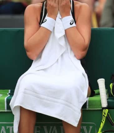 Johanna Konta tries to stay calm during the final of the Nature Valley Open at Nottingham. Picture: Mike Egerton/PA Wire