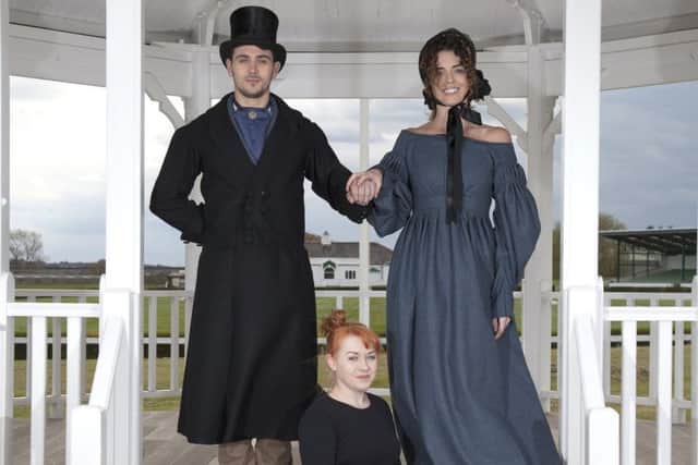 Models dressed as visitors to the very first Great Yorkshire Show in 1838 might have looked, wearing designs by Joanna Rishworth (seated). All pictures taken at the Great Yorkshire Showground by Doug Jackson.