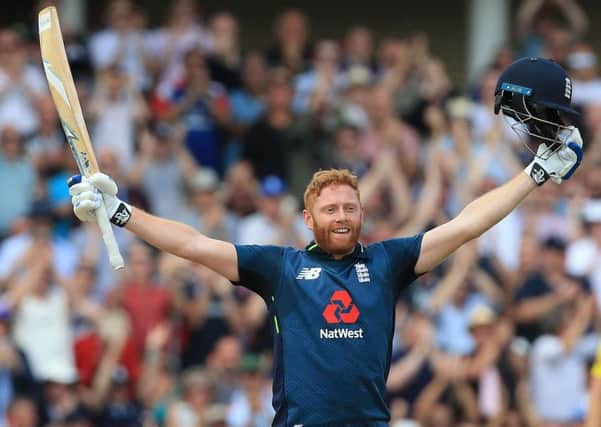 Celebration: England's Jonny Bairstow celebrates his century. Picture: LINDSEY PARNABY/AFP/Getty Images