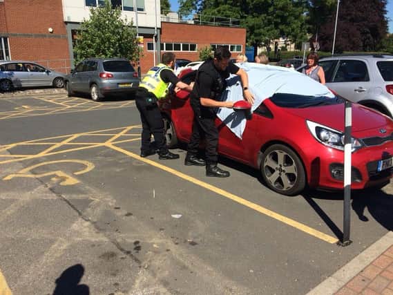 Police officers in Yorkshire have rescued two dogs from a hot car. Image: North Yorkshire Police.