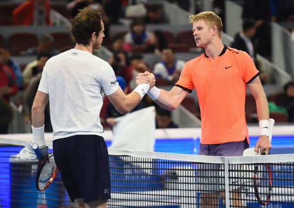Andy Murray of Great Britain and Kyle Edmund of shake hands after their previous meeting in Beijing two years ago. (Picture: Zhong Zhenbin/Anadolu Agency/Getty Images)