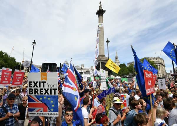 Crowds taking part in the People's Vote march for a second EU referendum at Trafalgar Square in central London.