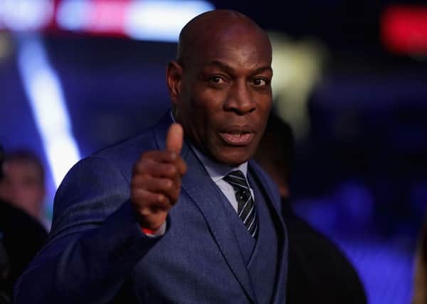 Frank Bruno is seen ringside at Principality Stadium on March 31, 2018 in Cardiff, Wales.  Photo by Richard Heathcote/Getty Images)