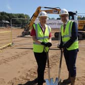 Doncaster Mayor Ros Jones and Anthony Dillon from Willmott Dixon at the Herten Triangle site
