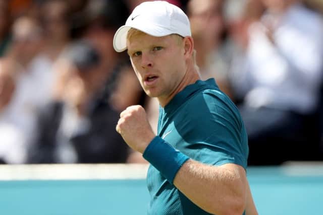 Kyle Edmund of Great Britain celebrates during his men's singles match against Nick Kyrgios of Australia during Day Four of the Fever-Tree Championships at Queens Club  (Picture: Matthew Stockman/Getty Images)