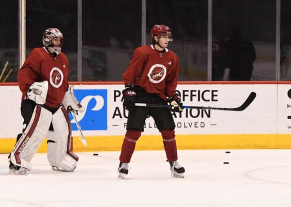 Liam Kirk, in action during this week's development camp with Arizona Coyotes. Picture courtesy of arizona Coyotes.