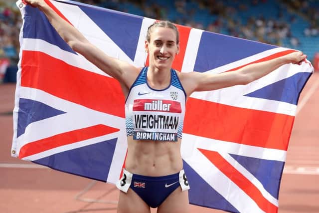 Great Britain's Laura Weightman celebrates winning the Women's 1500 Metres Final