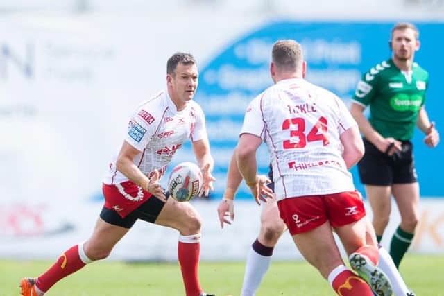 Hull KR's Danny McGuire in action against former club Leeds Rhinos on April 29 - when champions Leeds recorded their last Super League win. PICTURE: Allan McKenzie/SWpix.com