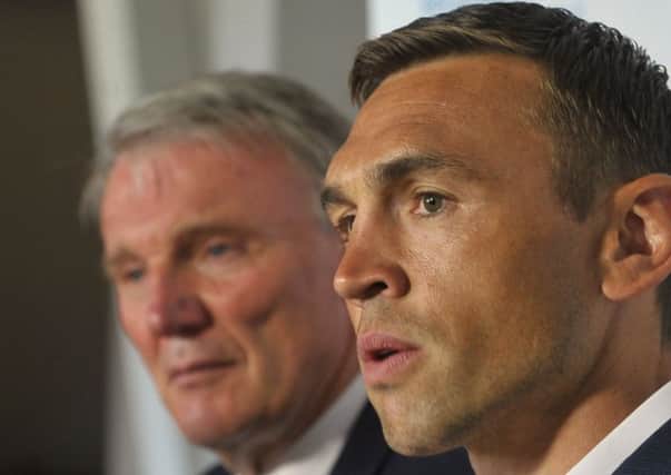 Gary Hetherington announces former captain Kevin Sinfield as the new Director of Rugby at the Leeds Rhinos. Picture Tony Johnson.