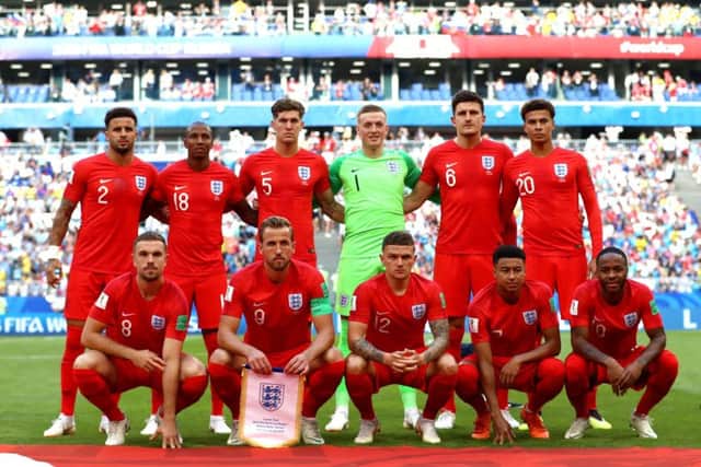 England's Kyle Walker (back left to right), Ashley Young, John Stones, Jordan Pickford, Harry Maguire, Dele Alli, Jordan Henderson (front left to right), Harry Kane, Kieran Trippier, Jesse Lingard and Raheem Sterling. Picture: Tim Goode/PA