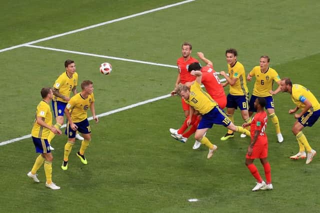 England's Harry Maguire scores his team's opening goal. Picture: Adam Davy/PA