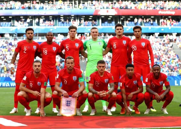 England's Kyle Walker (back left to right), Ashley Young, John Stones, Jordan Pickford, Harry Maguire, Dele Alli, Jordan Henderson (front left to right), Harry Kane, Kieran Trippier, Jesse Lingard and Raheem Sterling. Picture: PA.