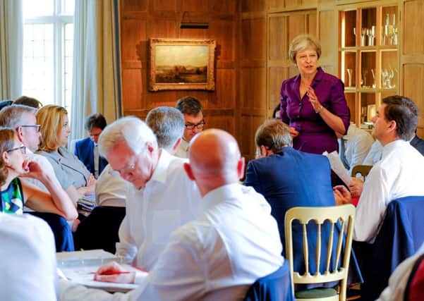 Theresa May addresses her Cabinet at their Brexit summit at Chequers.