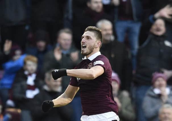 NEW TIGER: David Milinkovic, celebrating a goal while on loan at Hearts last season. Picture: Ian Rutherford/PA