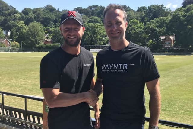 David Paynter with Michael Vaughan, who has become a shareholder in cricket shoe business Payntr. Pic: Payntr