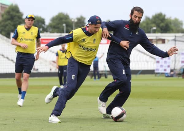 England's Joe Root (left) and Moeen Ali during the nets session at Trent Bridge, Nottingham. (Picture: PA)