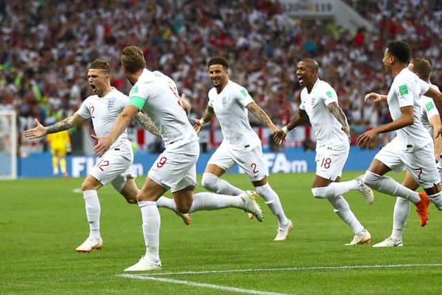 OPENING SALVO: England's Kieran Trippier (left) celebrates scoring his side's first goal against Croatia. Picture: Tim Goode/PA