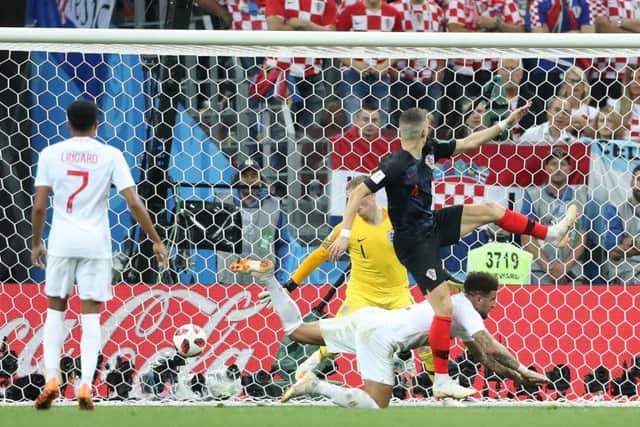 Croatia's Ivan Perisic scores his side's equaliser. Picture: Owen Humphreys/PA
