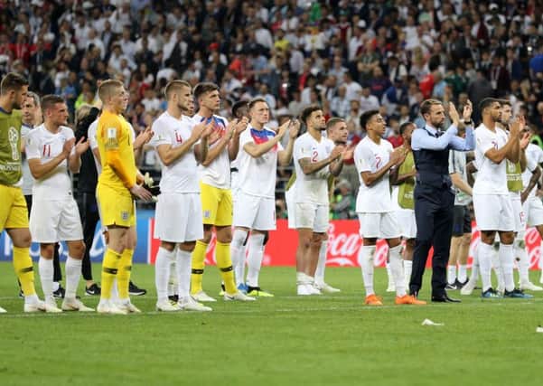 England manager Gareth Southgate and players salute the fans after their World Cup semi-final.