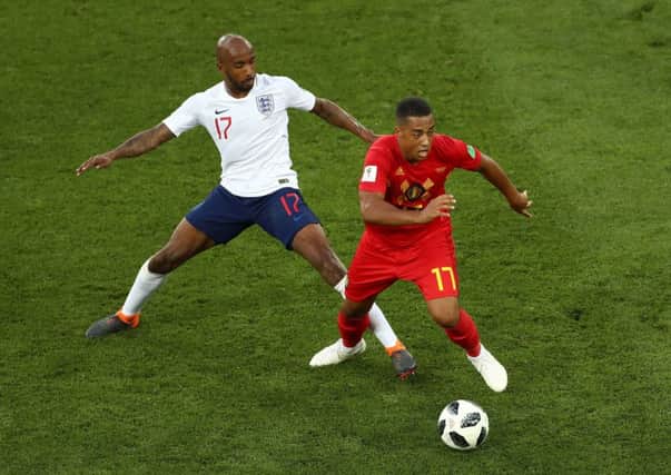 England's Fabian Delph (left) and Belgium's Youri Tielemans battle for the ball in the FIFA World Cup Group G match at Kaliningrad Stadium. Picture: Tim Goode/PA