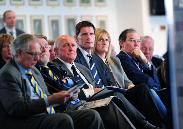 GONE: Former chairman of Yorkshire CCC, Steve Denison (centre), at the club's AGM in March 2015.
 Picture: Jonathan Gawthorpe.