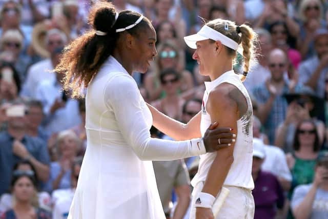Angelique Kerber (right) embraces Serena Williams (left) after winning the Ladies' Singles Final