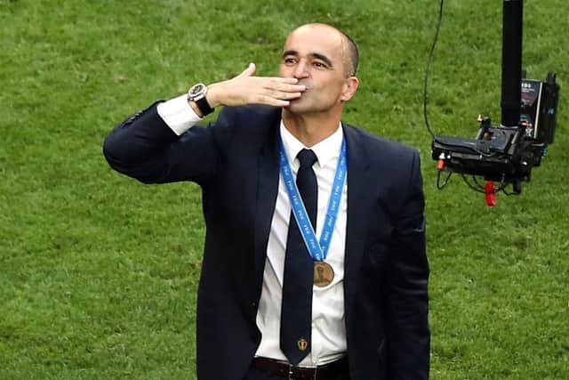 Belgium manager Roberto Martinez applauds the fans after the final whistle and his side's 2-0 win over England on Saturday. Picture: Tim Goode/PA