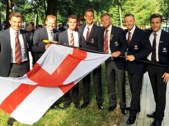 England, silver medallists at the European men's amateur team championship for the second year in a row, including David Hague (Malton & Norton), third left, and Nick Poppleton (Wath) second right.