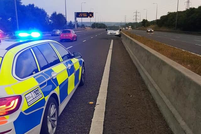 The van ended up the wrong way round on the M62. Photo: West Yorkshire Police/WYP_PCWillis/Twitter