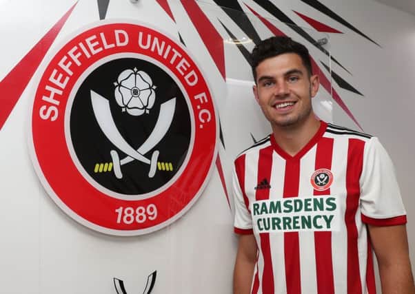 John Egan signs for Sheffield Utd and poses for pictures at Bramall Lane. Picture: Simon Bellis/Sportimage