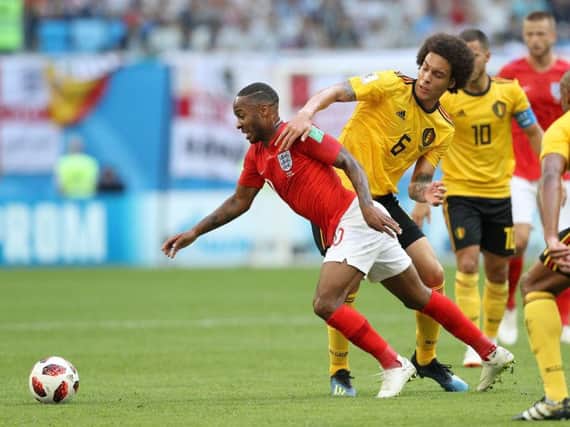Raheem Sterling in action for England against Belgium.