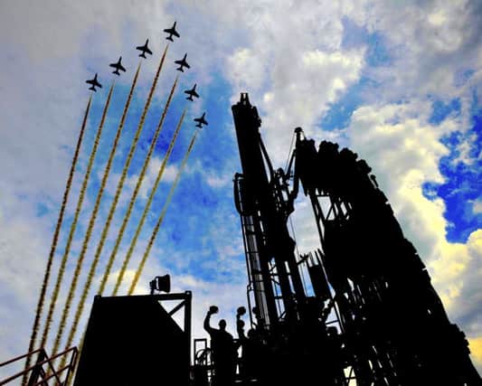 The Red Arrows fly over the site of Sirius Minerals' mining project in North Yorkshire