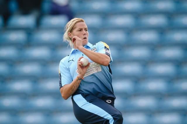 LEADING ROLE: Katherine Brunt, in action for Yorkshire Diamonds against Lancashire Lightning at Headingley last year. Picture: Tom Shaw/ECB.