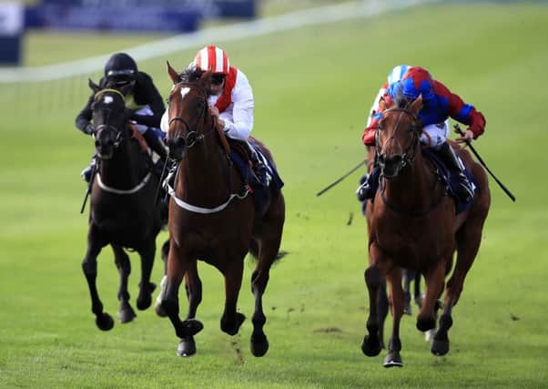 Urban Fox ridden by jockey Martin Harley (centre) on the way to winning the Thoroughbred Breeders' Association Small Breeders' Fillies' in September 2016. Picture: Mike Egerton/PA