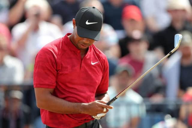 NOT QUITE ENOUGH: Tiger Woods shows his disappointment after a tee shot on day four of The Open Championship at Carnoustie. Picture: Richard Sellers/PA