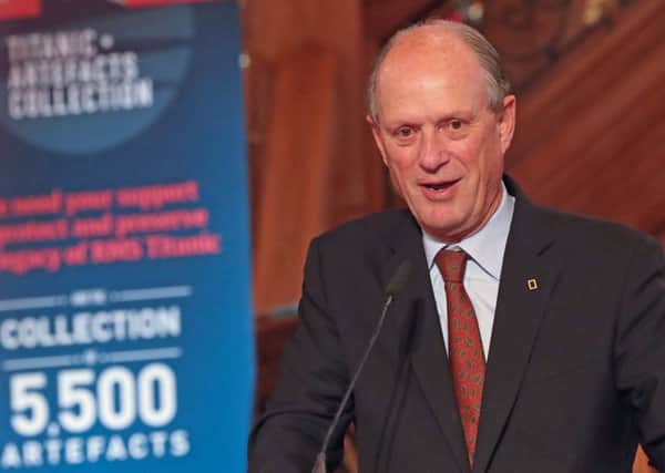 Dr Robert Ballard, who discovered the wreck of Titanic in 1985, speaks at Titanic Belfast during the launch of a 19 million dollar bid to buy a collection of 5,500 artefacts from the Titanic wreck site and bring them to Belfast.