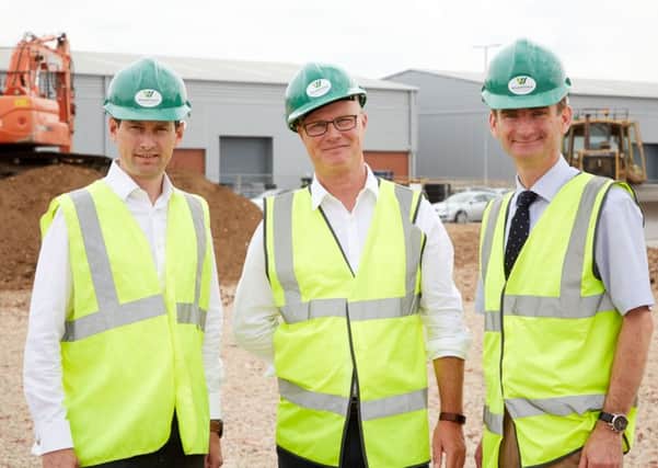 WORK STARTS: pictured (L to R) at the start of work on Ash Way III are Rockspring Hanover Property Unit Trust director, Shaun Hose; Bon Bons founder and general manager, Mark Rowntree and Wharfedale Property Management director, Tim Munns.