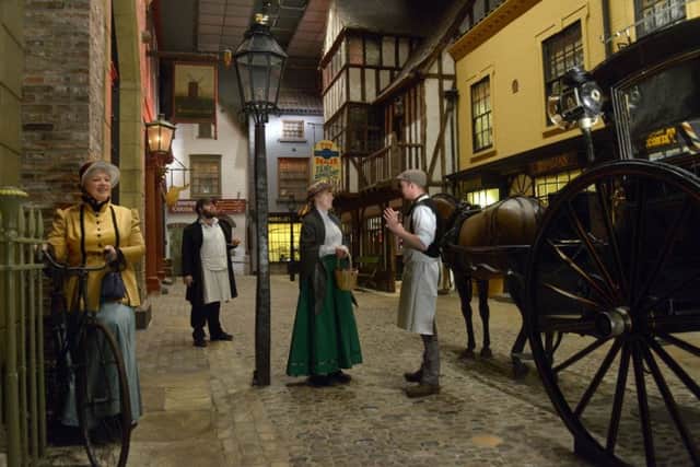 260116 York Castle Museum members of staff  l to r...Denise Hamilton, Callum Curnin, Jess Munday and Philip Newton on Kirkgate at the  York Castle  Museum