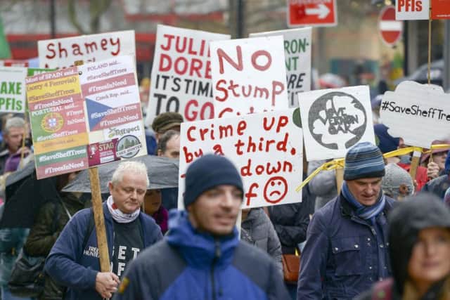 There have been repeated protests against tree-felling in Sheffield.