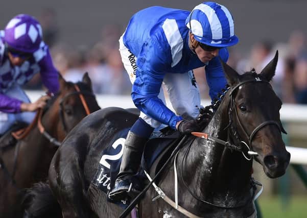 Elarqam pictured winning at Newmarket last year under Jim Crowley, bids to return to winning ways in the Sky Bet York Stakes.