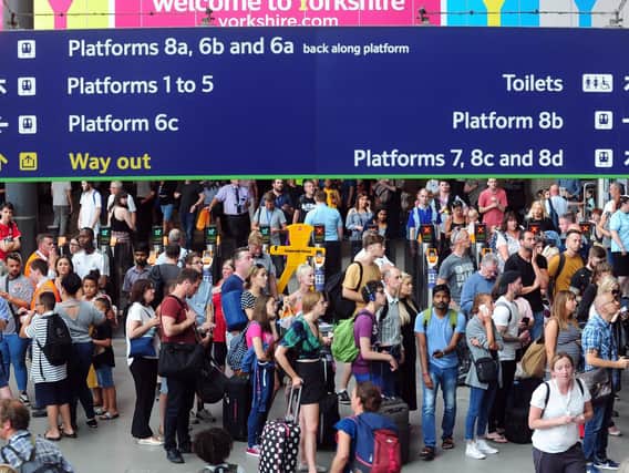 Crowds at Leeds Station today after lightning struck and caused issues