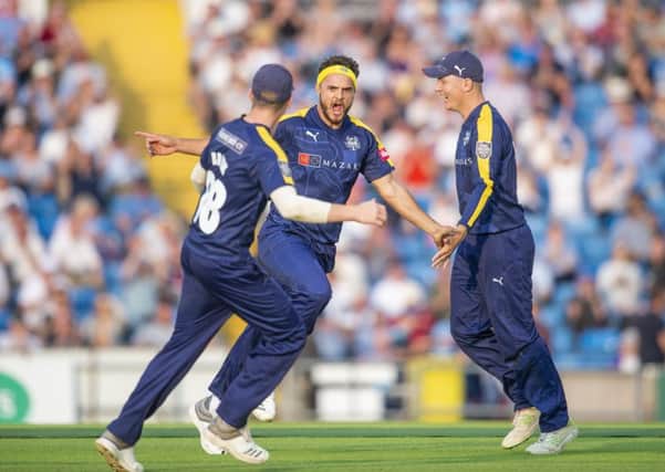 Yorkshire's Jack Brooks celebrates a wicket in a recent T20 fixture at Headingley. The proposed 'The Hundred' has not gone down well with the majority of cricket fans. Picture: Allan McKenzie/SWpix.com