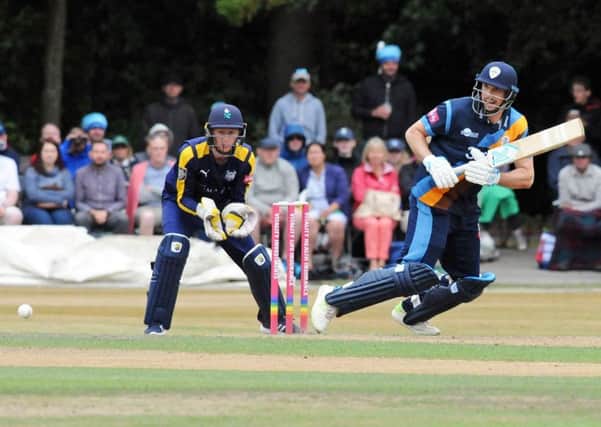 On his way: Derbyshire opener Billy Godleman clips the ball away against Yorkshire.