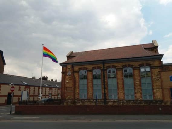 The rainbow flag flying outside Bridlington Police Station earlier this month.