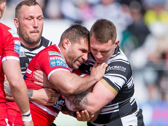 Hull KR's Maurice Blair, left, must answer a charge of other contrary behaviour on Tuesday (PIC: Allan McKenzie/SWpix.com)