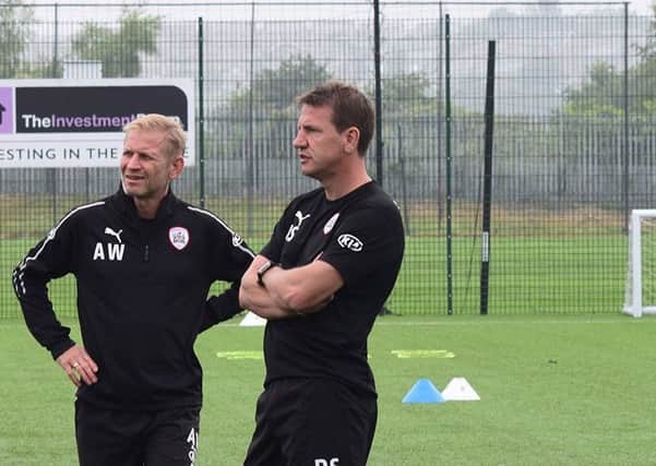 UNKNOWN: Daniel Stendel, right, with Andreas Winkler during a recent Barnsley training session.