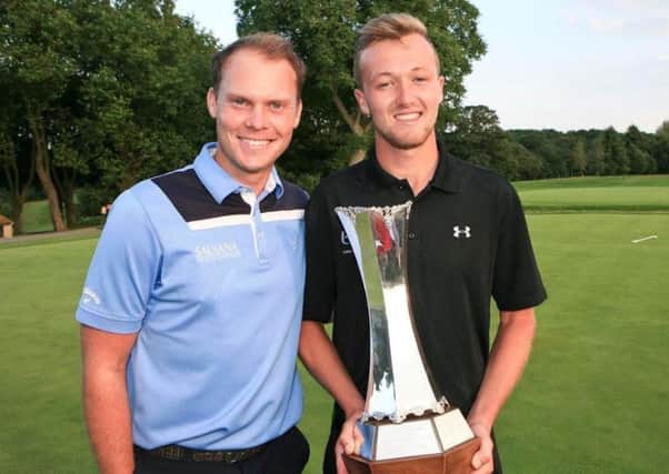 Nick Poppleton pictured after his 2016 victory in the Lee Westwood Trophy with then Masters champion Danny Willett (Picture: Driving Golf PR & Marketing).